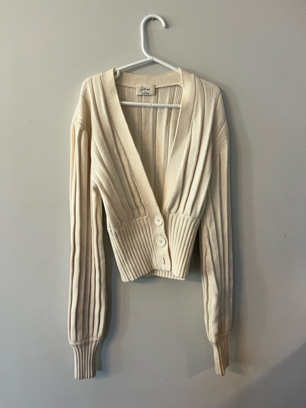 Wilfred Cream Ribbed V-Neck Button-Up Cardigan